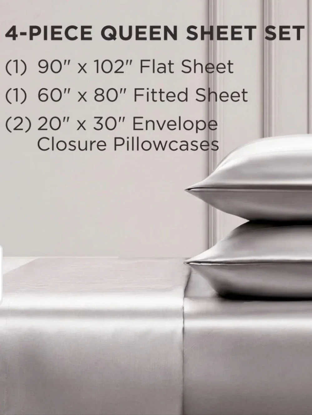 Juicy Couture Home The Rose Collection 4-PC Satin Queen Sheet Set- Silver Wister